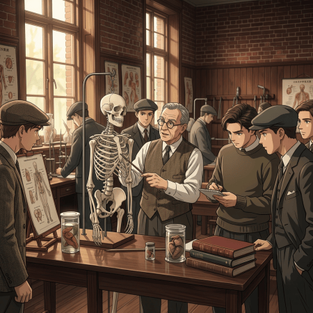 Anime-style anatomy teaching laboratory